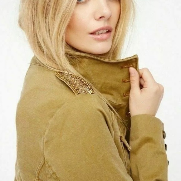 Free People Military Jacket Shrunken Officer Gold - Picture 8 of 11